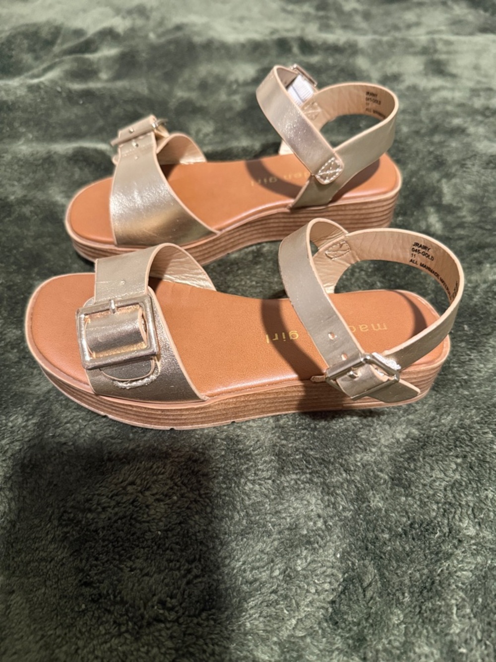 Madden Girl Metallic Rose Gold Buckle Ankle Strap Sandals - Picture 2 of 6